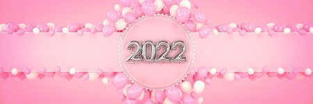 Numbers for Happy New Year 2022. Helium balloons, foil numbers. Christmas 2022 balloons. 3d renderingの写真素材