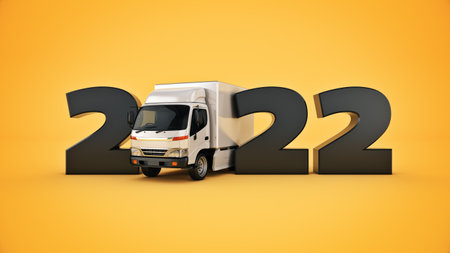 delivery truck concept 2022 New Year sign. 3d rendering. 3d renderingの写真素材