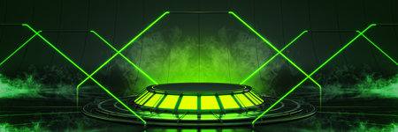 Futuristic Sci Fi Modern Empty Big Hall Dark, Alien Garage Sci Fi. 3drenderingの写真素材