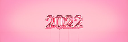 Numbers for Happy New Year 2022. Helium balloons, foil numbers. Christmas 2022 balloons. 3d renderingの写真素材