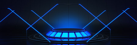 Futuristic Sci Fi Modern Empty Big Hall Dark, Alien Garage Sci Fi. 3drenderingの写真素材