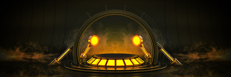 Futuristic Sci Fi Modern Empty Big Hall Dark, Alien Garage Sci Fi. 3drenderingの写真素材