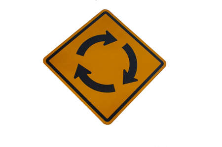 roundabout traffic sign on white background isolatedの写真素材
