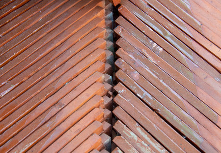 The roof tiles are stacked in many ways.の写真素材