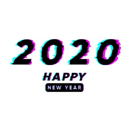 2020 happy new year text glitch effectのイラスト素材