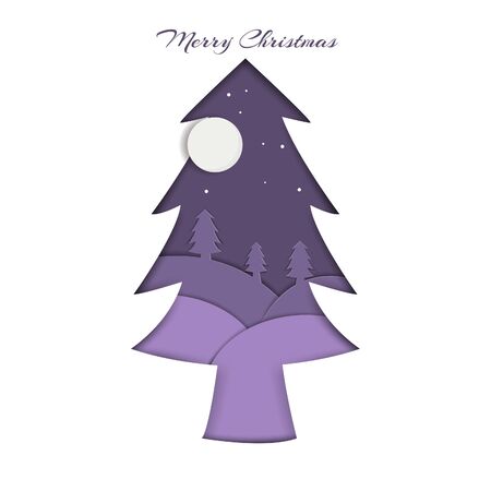 christmas illustration paper cut night skyのイラスト素材
