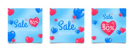 set of template square banner valentine sale with 3d candy heartsのイラスト素材