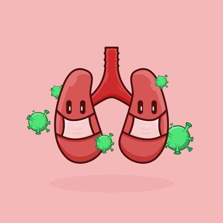 vector illustration lungs using medicine mask attacking by virusのイラスト素材