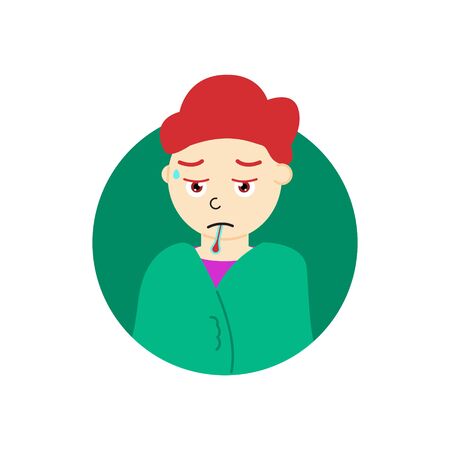 character fever bite the thermometer and use blanketのイラスト素材