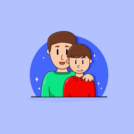 vector character daddy and son in flat styleのイラスト素材