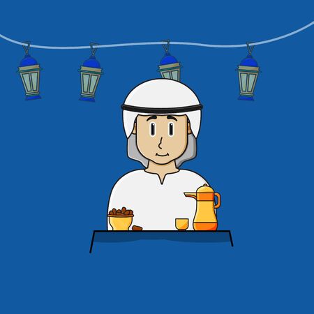 character person arab use turban vector - iftar party illustration with moslem cartoonのイラスト素材