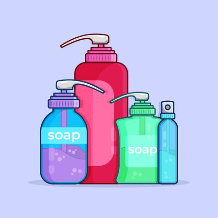 set of illustration bottle soap and hand sanitizerのイラスト素材