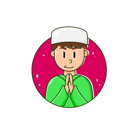young boy character muslim greeting namasteのイラスト素材