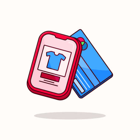 illustration e commerce - smarphone with credit card - online shop transactionのイラスト素材