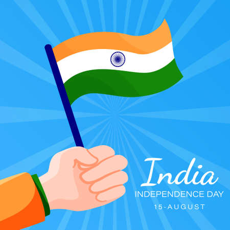 template social media feed greeting india independence day with hand holding flagのイラスト素材