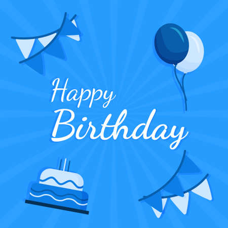 design template social media post banner greeting happy birthday in blueのイラスト素材