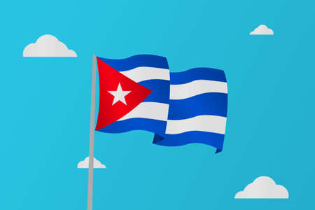 illustration cuba flag waving in blue skyのイラスト素材