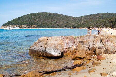 Cala Violina beach Scarlino, Maremma Tuscany, Italy - circa April 2019 - Tranquil scene at sunsetのeditorial素材