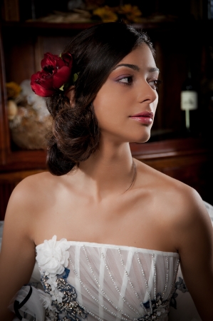 just one young girl just married, with wedding dress の写真素材