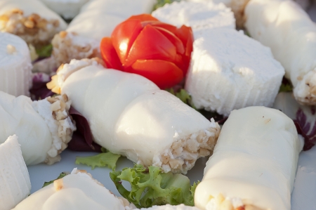 some pieces of cheese during a wedding banquetの写真素材