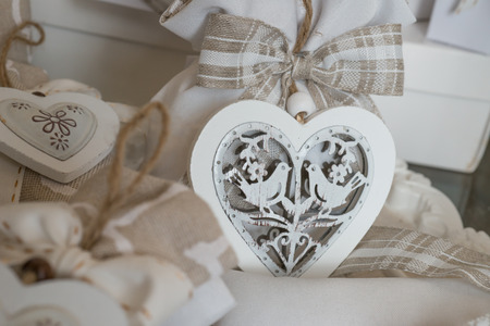 Favors on a table outdoor with boxes for wedding event selective focusの写真素材