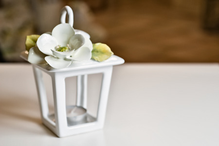 Favors on a table outdoor with boxes for wedding event selective focusの写真素材