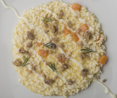 italian risotto with pumpkin and sausageの写真素材