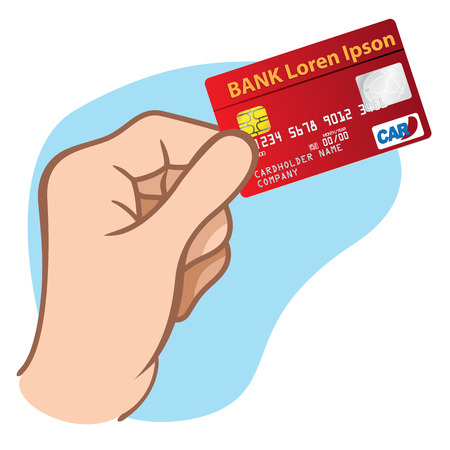 Illustration represents the close of a hand holding a credit card ideal design for financial campaignsのイラスト素材