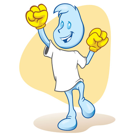Illustration of a water drop mascot character jumping happy, ideal for field training and internalのイラスト素材