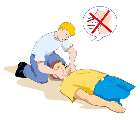 This scene shows a first aid person providing assistance to another person unconsciousのイラスト素材