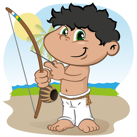 Illustration of a playing berimbau, Capoeira Fight of Brazil culture. Ideal for cultural material and institutionalのイラスト素材