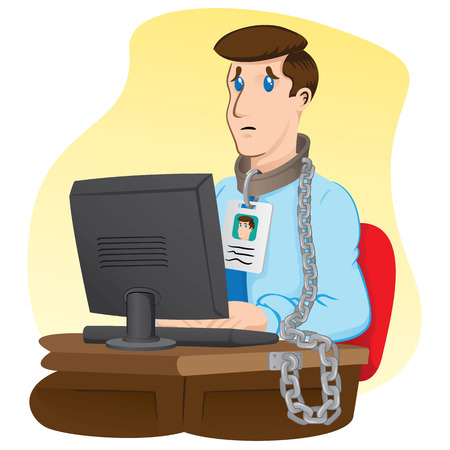 Illustration representing executive officer trapped chained to your desk. Ideal for institutional and administrative materialsのイラスト素材