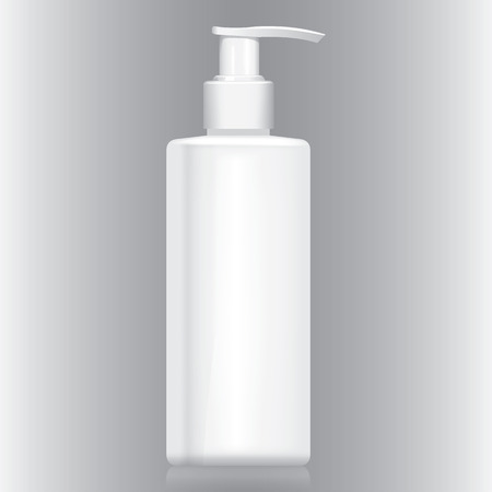 Illustration bottle with white pump valve cream, gel, liquid, cosmetics. Suitable for cosmetics and institutional materials.のイラスト素材