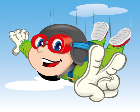 Illustration is a child boy jumping with a parachute. Ideal for materials about extreme sports and institutionalのイラスト素材