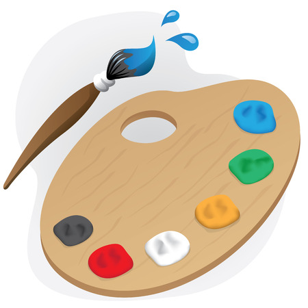 Illustration is a painting object paint material palette and brush. Ideal for children39s books and institutional materialsのイラスト素材