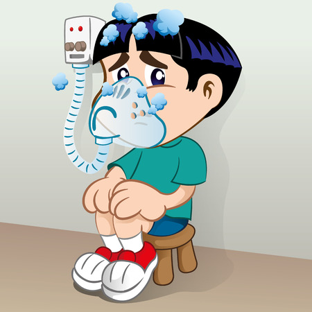 Illustration representing a student child making inhalation respiratory problems. Ideal for raw medical, institutional and educationalのイラスト素材