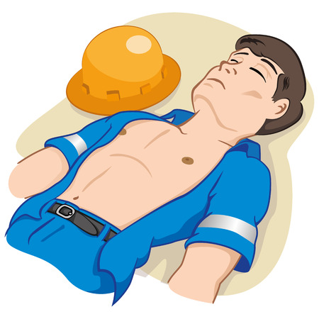 Illustration Represents the fallen officer unconscious to the ground. Ideal for tutorials first aid and medical textbooksのイラスト素材