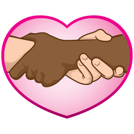 Illustration of folded hands over the heart, interracial. Ideal for catalogs, informative and institutional materialsのイラスト素材