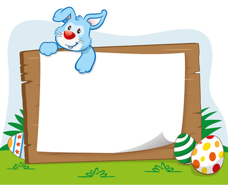 Illustration of an Easter bunny over a note to board. Ideal for celebratory events and institutionalのイラスト素材