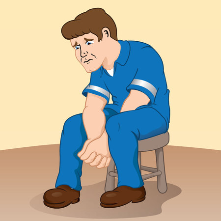 Illustration of sad official with depression. Ideal for catalogs, informative and institutional materialsのイラスト素材