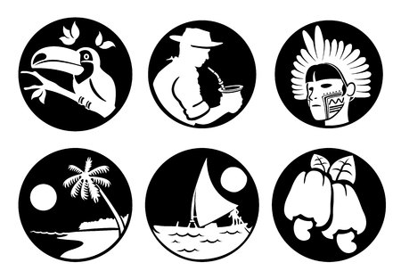 Icons and cultural symbols of Brazil customs fauna and flora, Brazilian tourism. Ideal for informational and institutional related tourismのイラスト素材