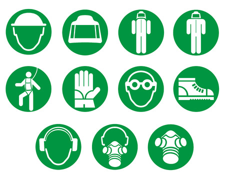icons and cryptogram of work equipment. Ideal for institutional materials and trainingのイラスト素材