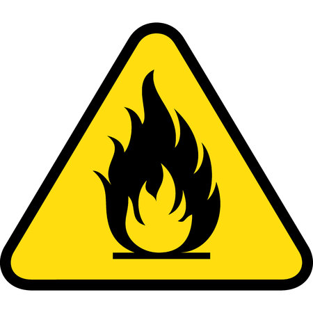 Board yellow triangle signage, burning, fire, flammable. Ideal for visual communication and institutional materialsのイラスト素材