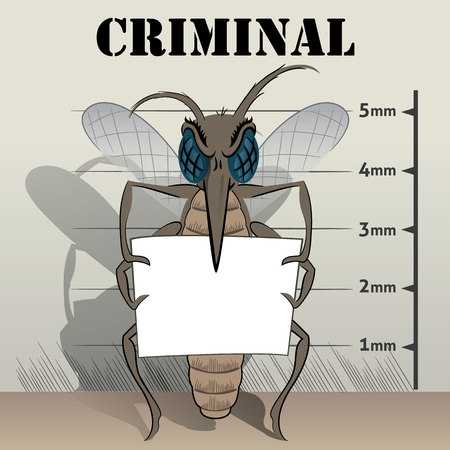 mosquitoes sting in jail, holding poster. Ideal for informational and institutional related sanitation and careのイラスト素材