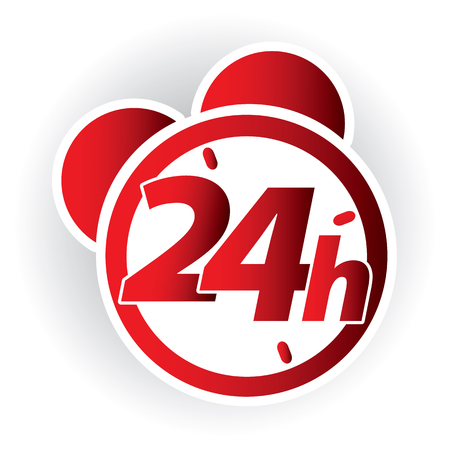 Illustration of an alarm clock icon marking twenty four hours. It may be used in advertising and institutionalのイラスト素材