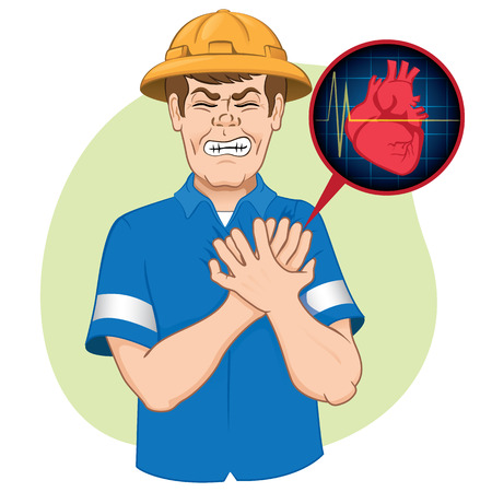 Illustration is first aid, employee suffering a heart attack, CPR. Ideal for relief tutorials and medical manualsのイラスト素材