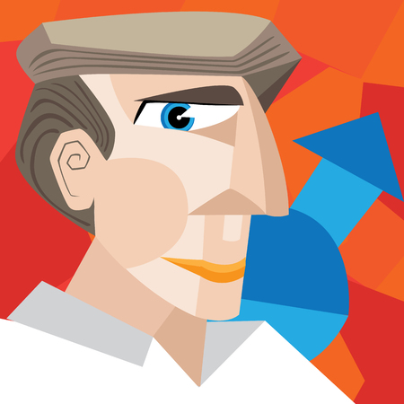 Illustration of a male bust, man cubism style head. Ideal for catalogs, informational and institutional materialsのイラスト素材