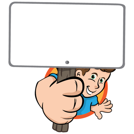 Person man showing a sign warning message. Ideal for institutional material, educational and promotionalのイラスト素材