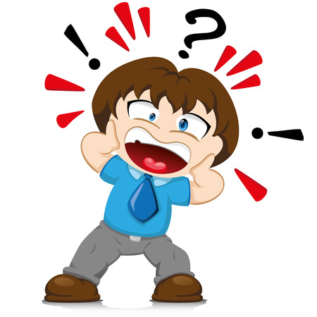 Illustration Represents the character, mascot boy infant with a frightened look, worried, surprised. With hands on face and eyes wide and openmouthedのイラスト素材
