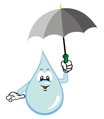 Illustration mascot drop of water holding an umbrella. Ideal for children's stories and informationのイラスト素材